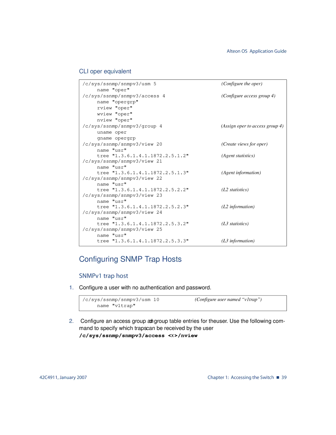 Nortel Networks 42C4911 manual Configuring Snmp Trap Hosts, SNMPv1 trap host 