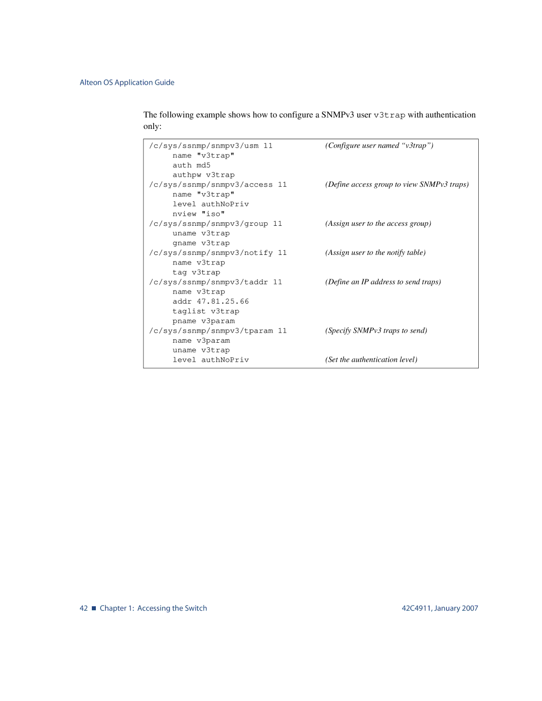 Nortel Networks 42C4911 manual 42 „ Accessing the Switch 