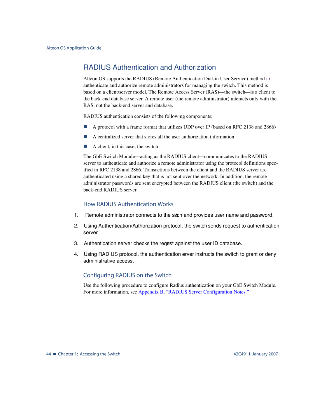 Nortel Networks 42C4911 manual Radius Authentication and Authorization, How Radius Authentication Works 