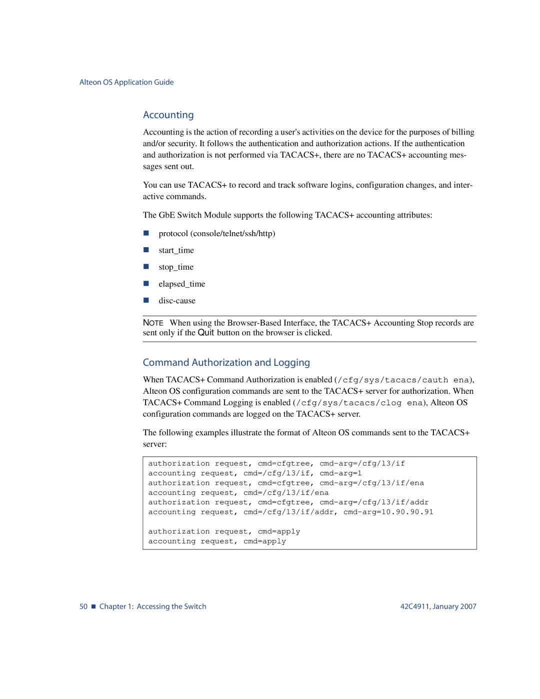 Nortel Networks 42C4911 manual Accounting, Command Authorization and Logging 