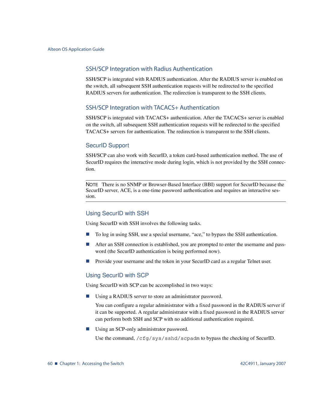 Nortel Networks 42C4911 SSH/SCP Integration with Radius Authentication, SSH/SCP Integration with TACACS+ Authentication 