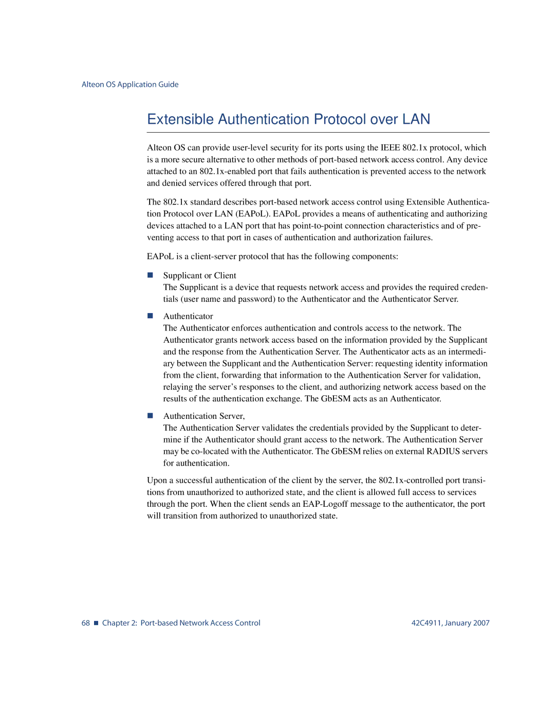 Nortel Networks 42C4911 manual Extensible Authentication Protocol over LAN 