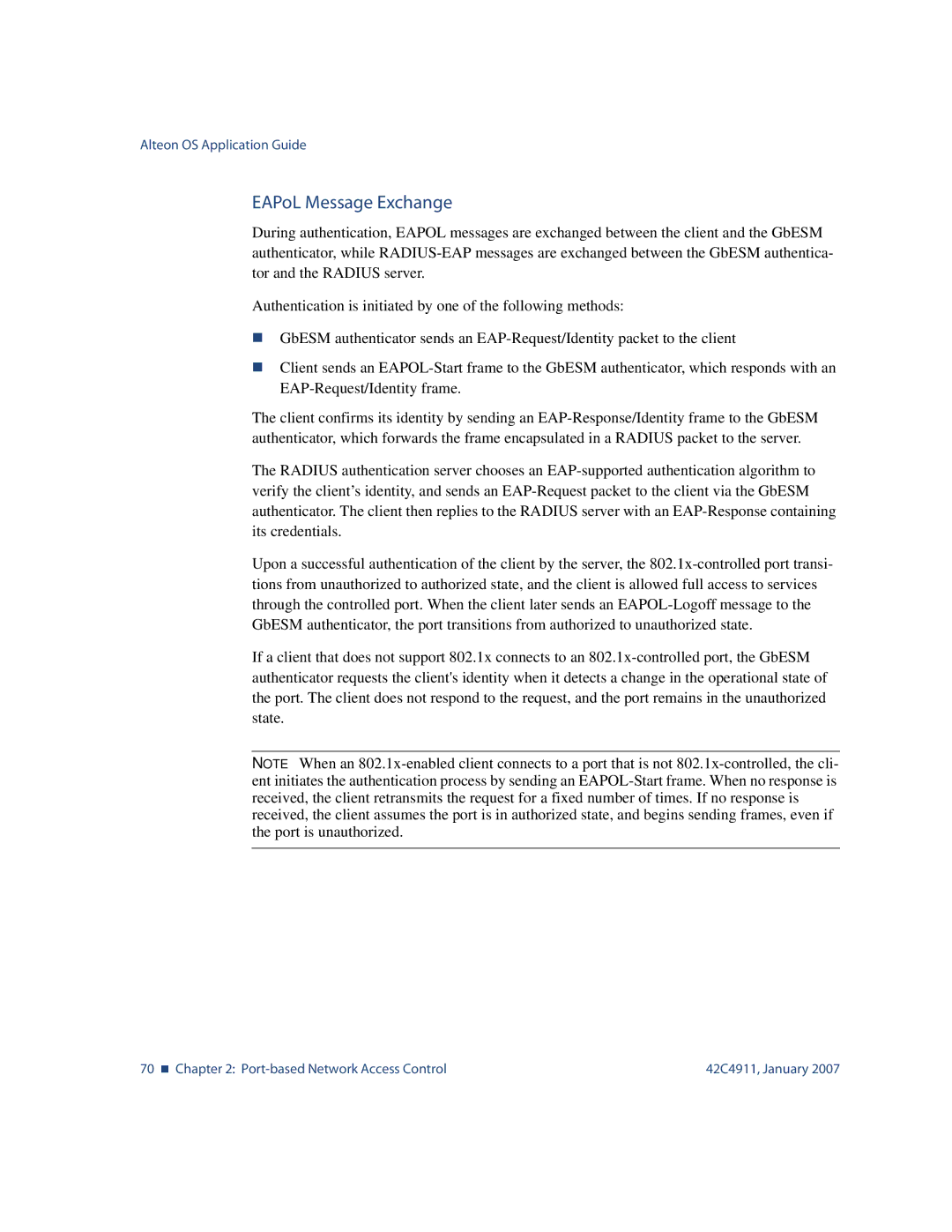 Nortel Networks 42C4911 manual EAPoL Message Exchange 