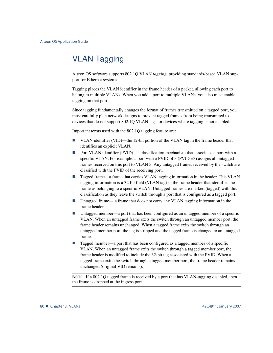 Nortel Networks 42C4911 manual Vlan Tagging 