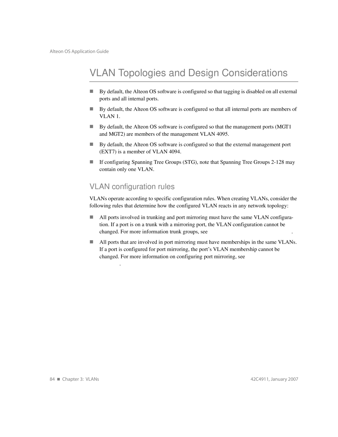 Nortel Networks 42C4911 manual Vlan Topologies and Design Considerations, Vlan configuration rules 