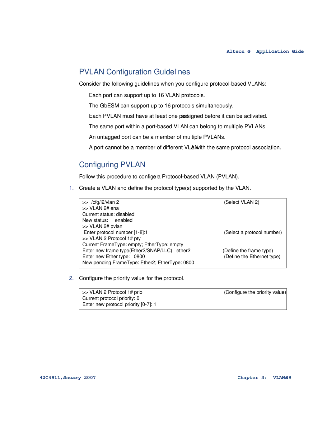 Nortel Networks 42C4911 Pvlan Configuration Guidelines, Configuring Pvlan, Configure the priority value for the protocol 