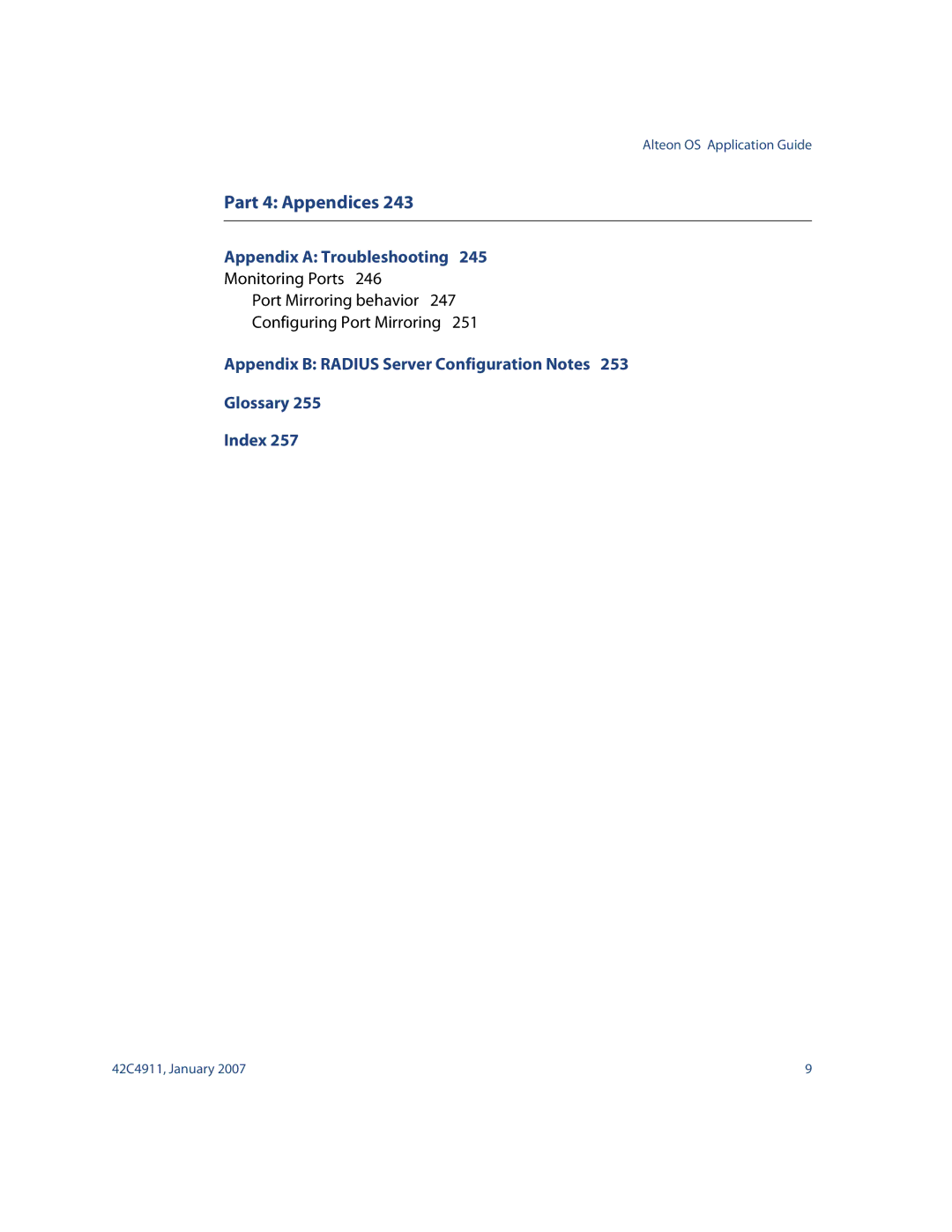 Nortel Networks 42C4911 manual Part 4 Appendices 