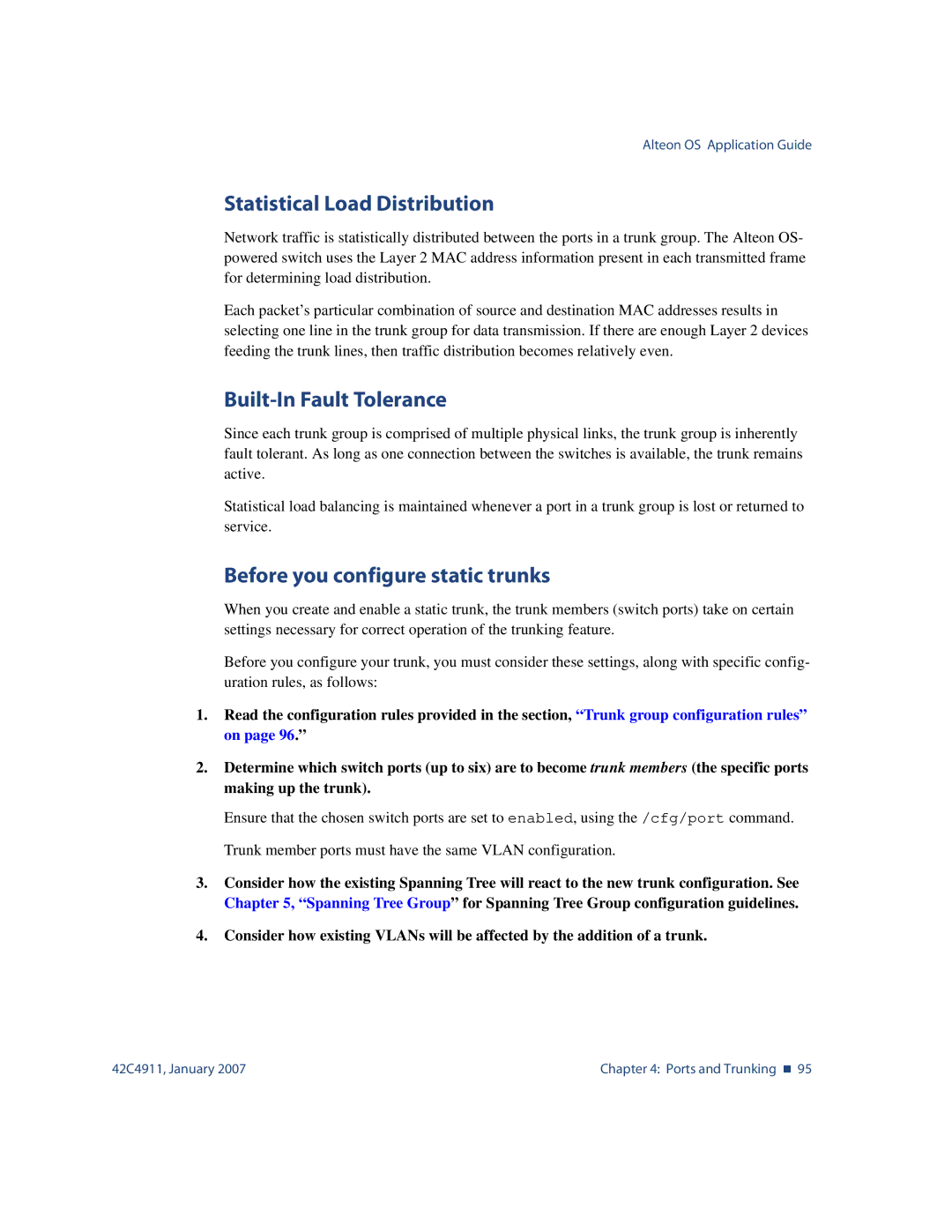 Nortel Networks 42C4911 manual Statistical Load Distribution, Built-In Fault Tolerance, Before you configure static trunks 