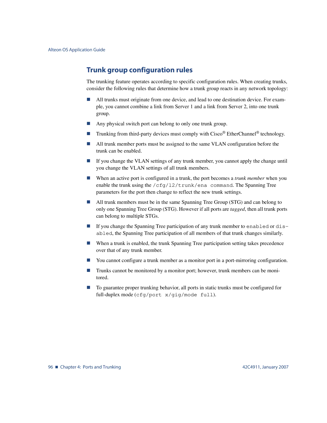 Nortel Networks 42C4911 manual Trunk group configuration rules 