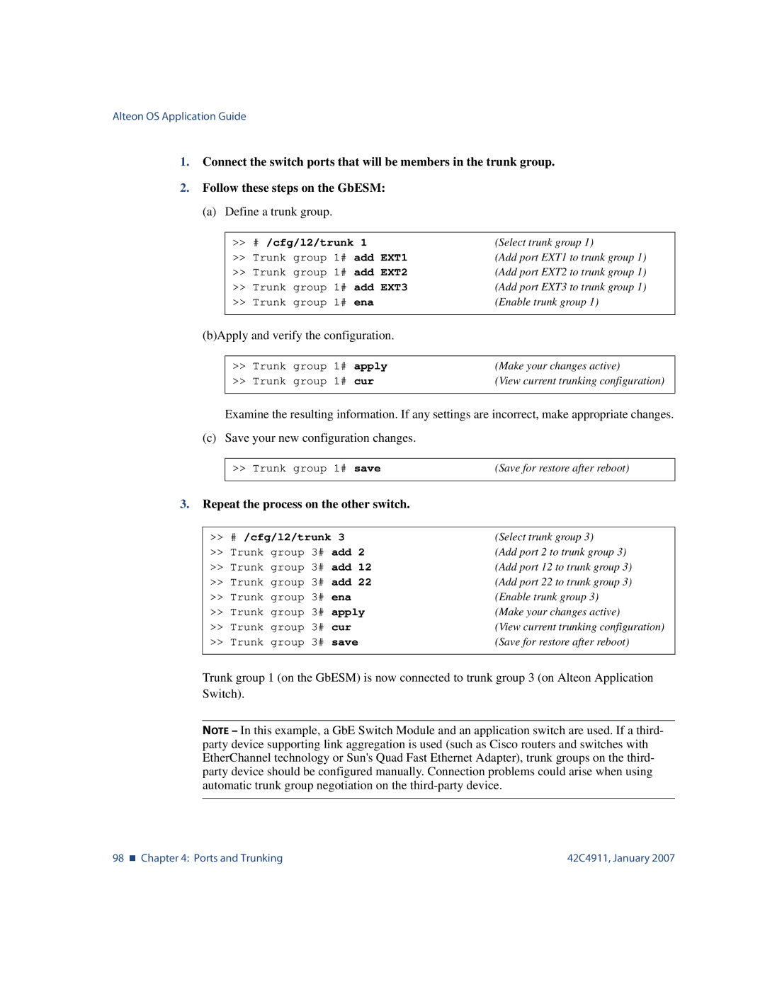 Nortel Networks 42C4911 manual Repeat the process on the other switch 