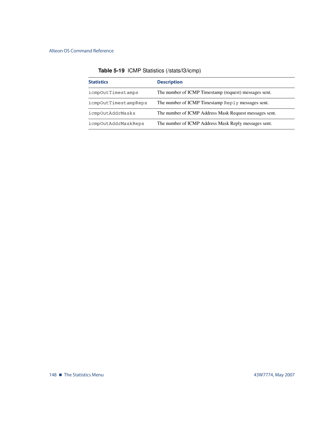 Nortel Networks 43W7774 manual 148 „ The Statistics Menu 