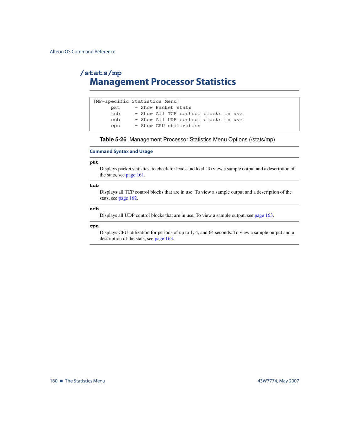 Nortel Networks 43W7774 manual Management Processor Statistics, Stats/mp 