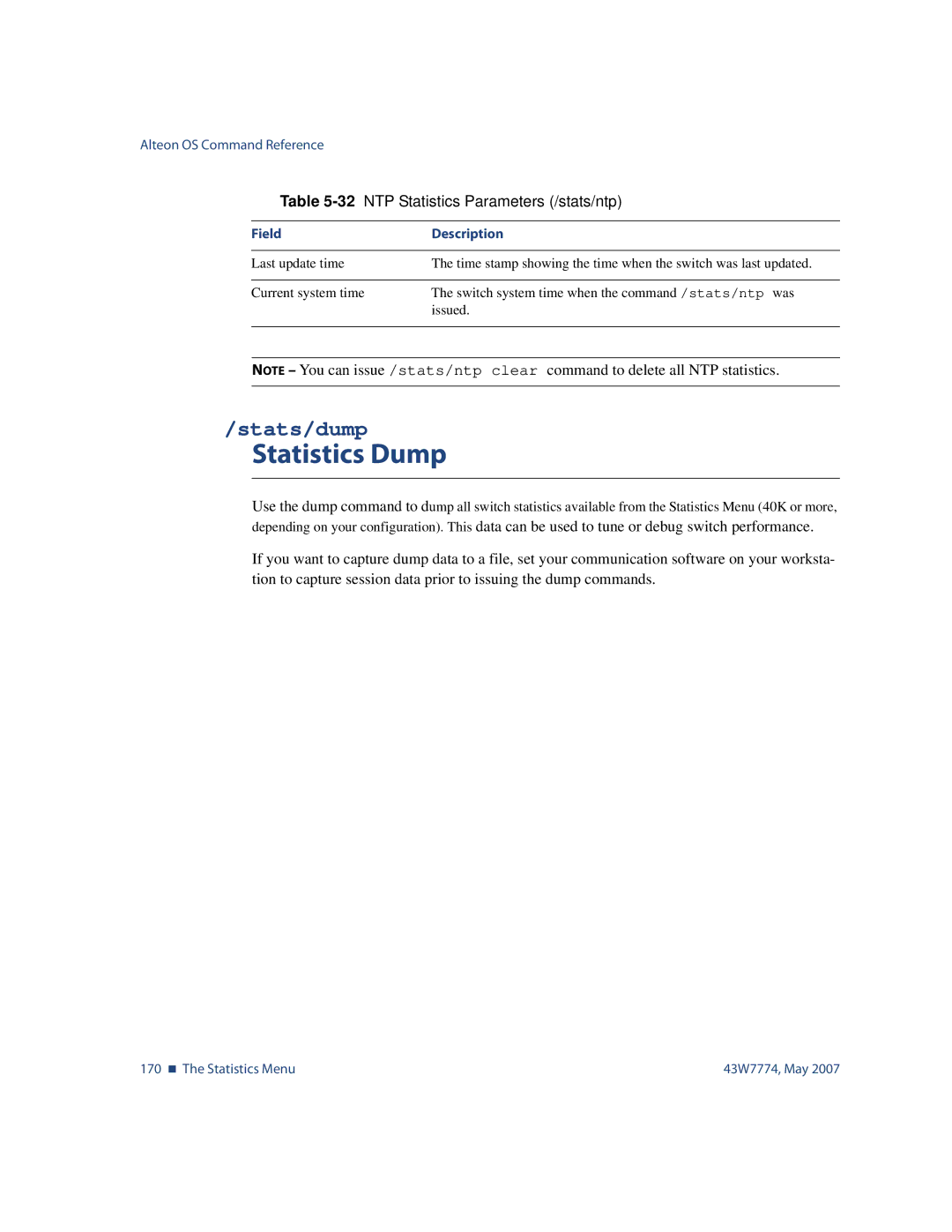 Nortel Networks 43W7774 manual Statistics Dump, Stats/dump 