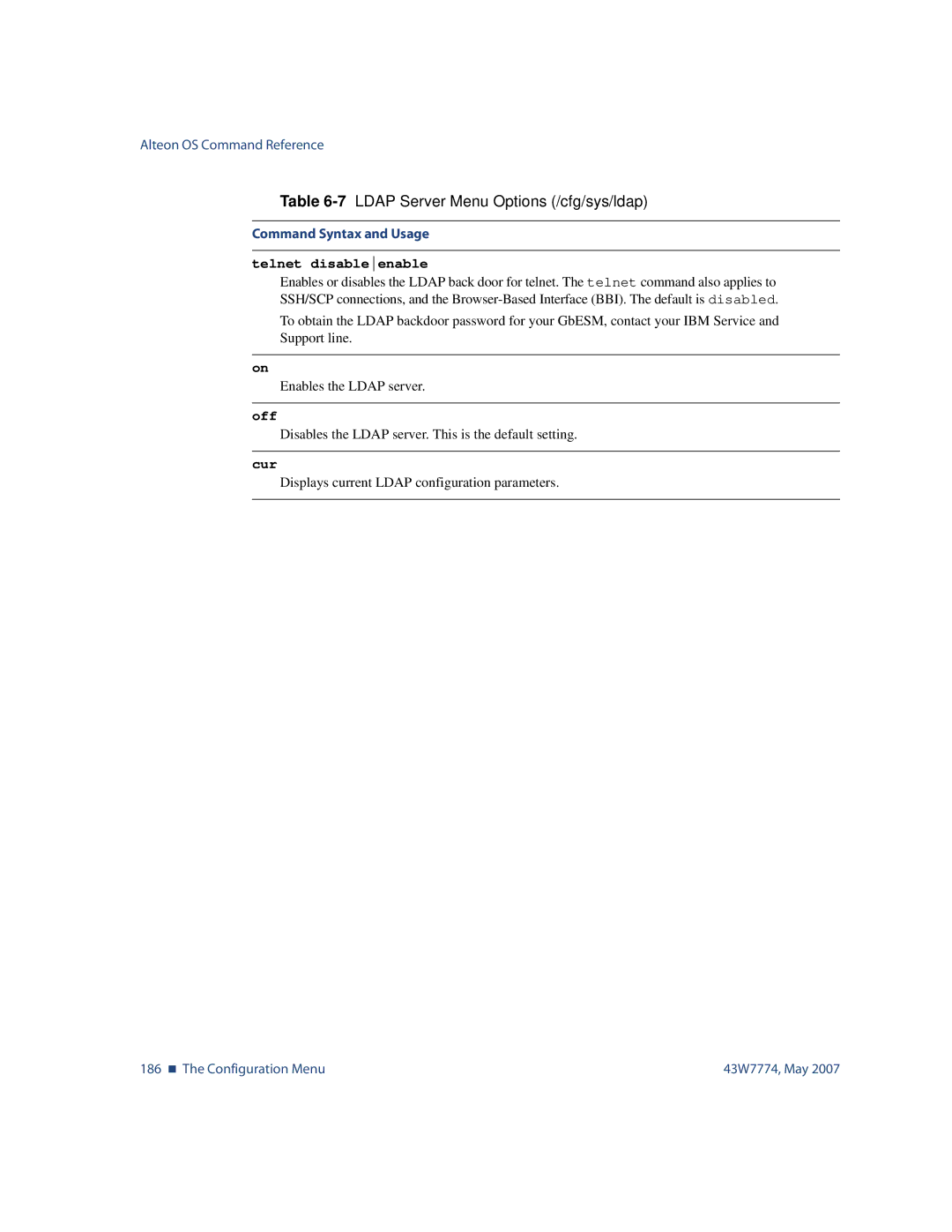 Nortel Networks 43W7774 manual 186 „ The Configuration Menu 