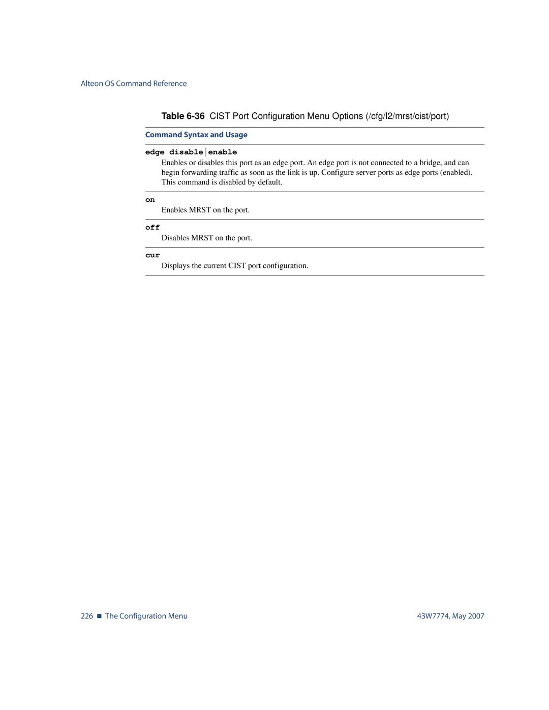 Nortel Networks 43W7774 manual Edge disableenable, Off 