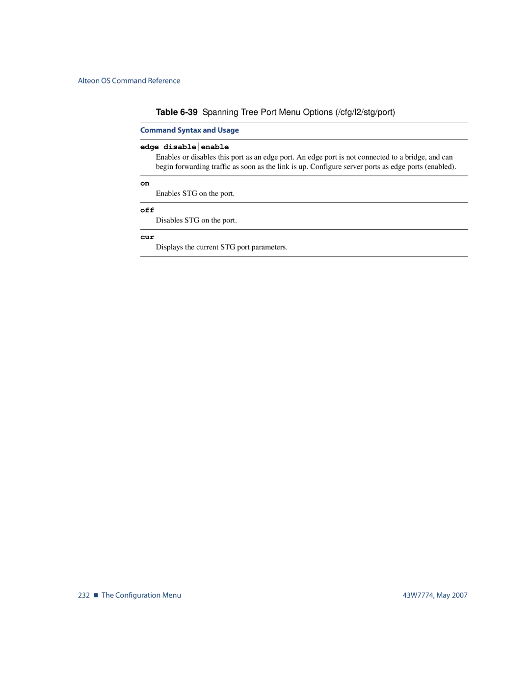 Nortel Networks 43W7774 manual 232 „ The Configuration Menu 