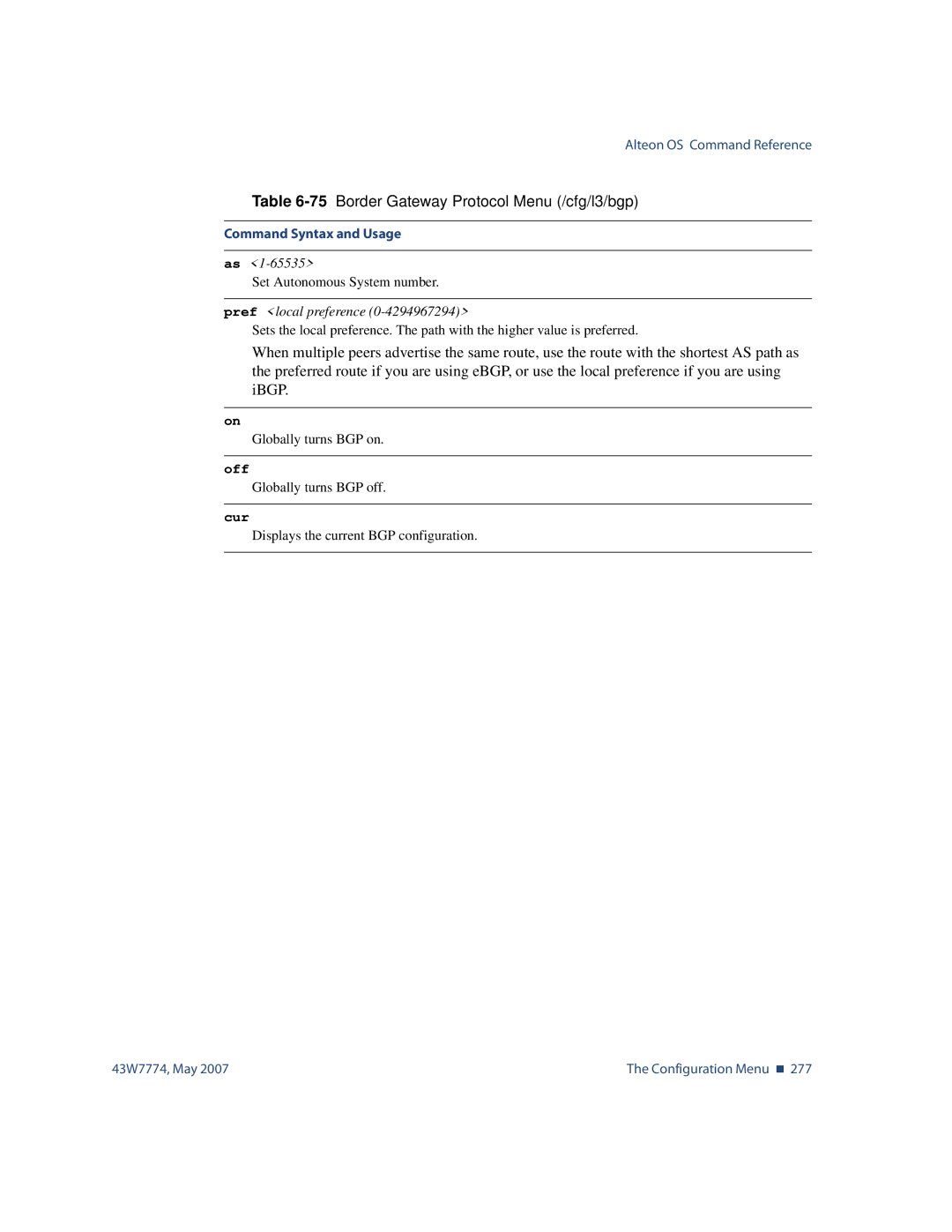 Nortel Networks 43W7774 manual Pref local preference, Off 