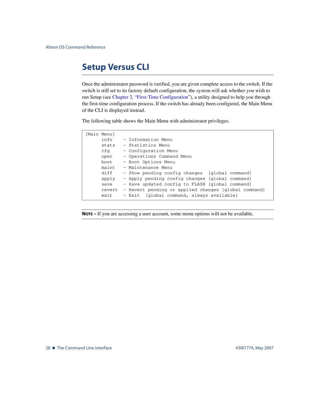 Nortel Networks 43W7774 manual Setup Versus CLI 