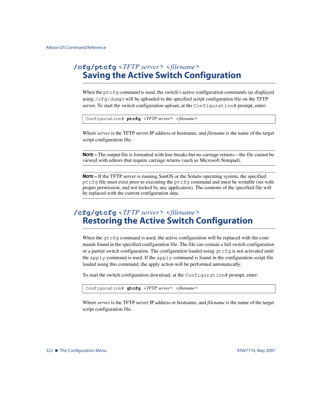 Nortel Networks 43W7774 manual Saving the Active Switch Configuration, Restoring the Active Switch Configuration 