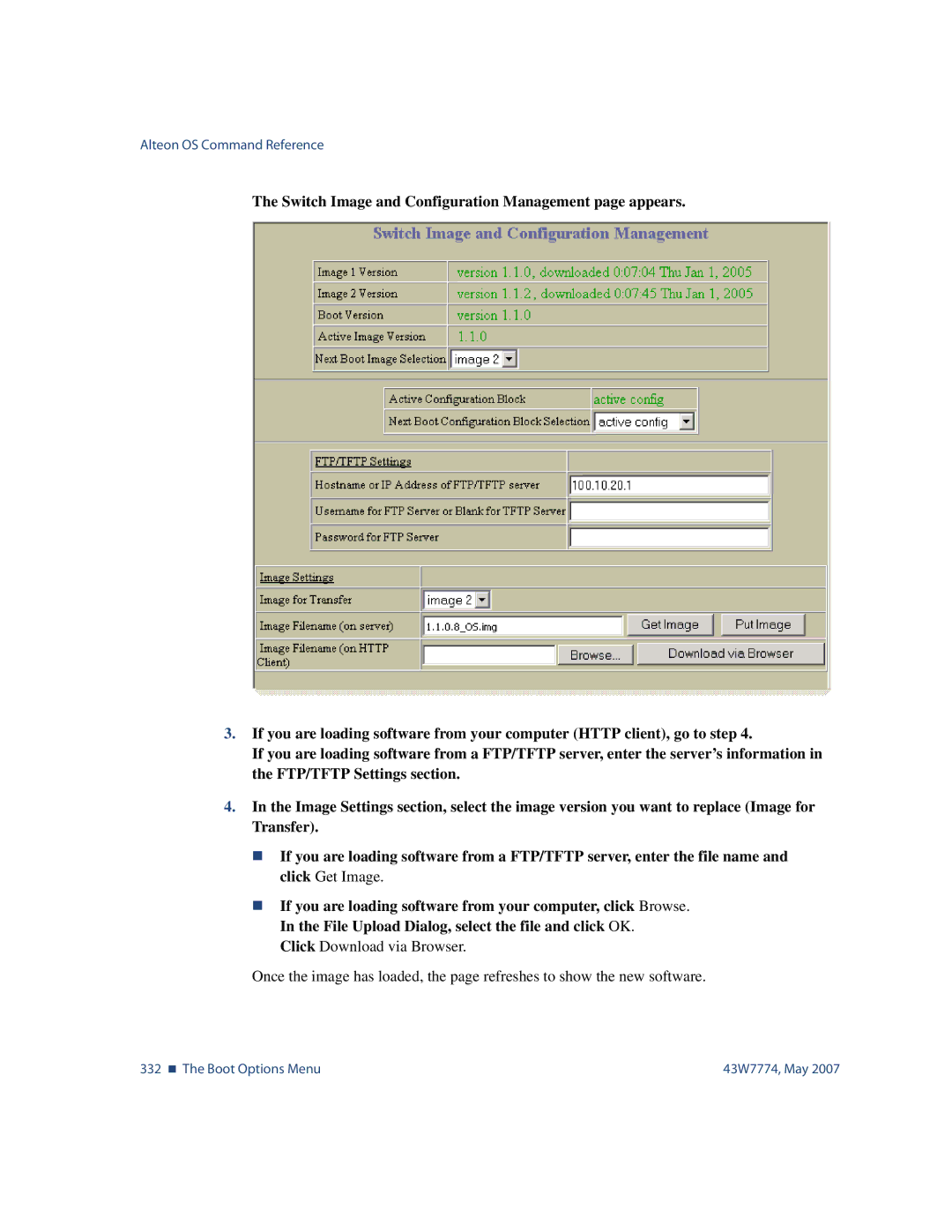 Nortel Networks 43W7774 manual 332 „ The Boot Options Menu 