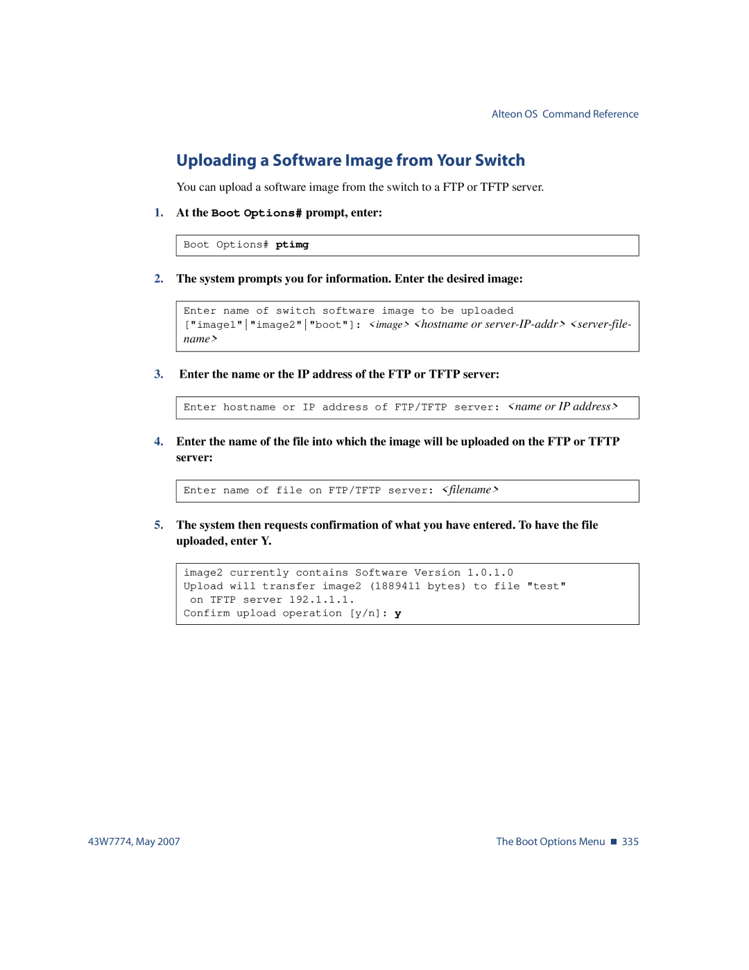 Nortel Networks 43W7774 manual Uploading a Software Image from Your Switch 