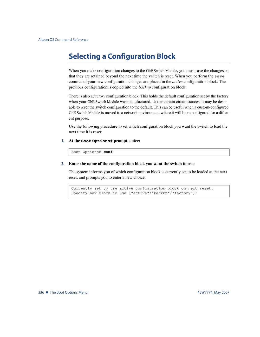 Nortel Networks 43W7774 manual Selecting a Configuration Block 