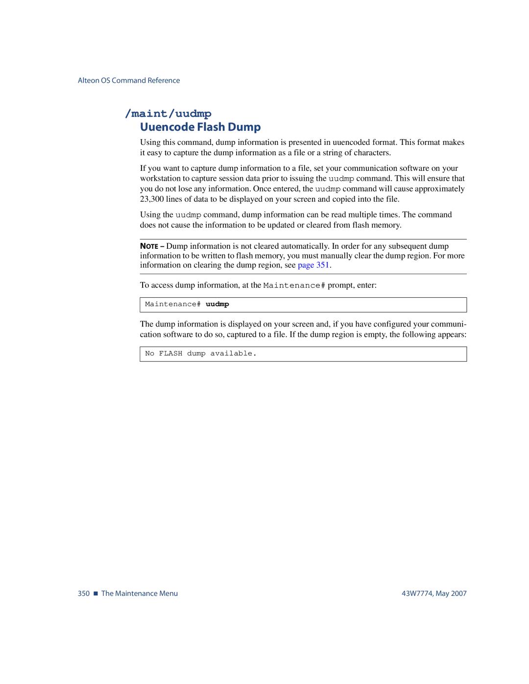 Nortel Networks 43W7774 manual Maint/uudmp, Uuencode Flash Dump 