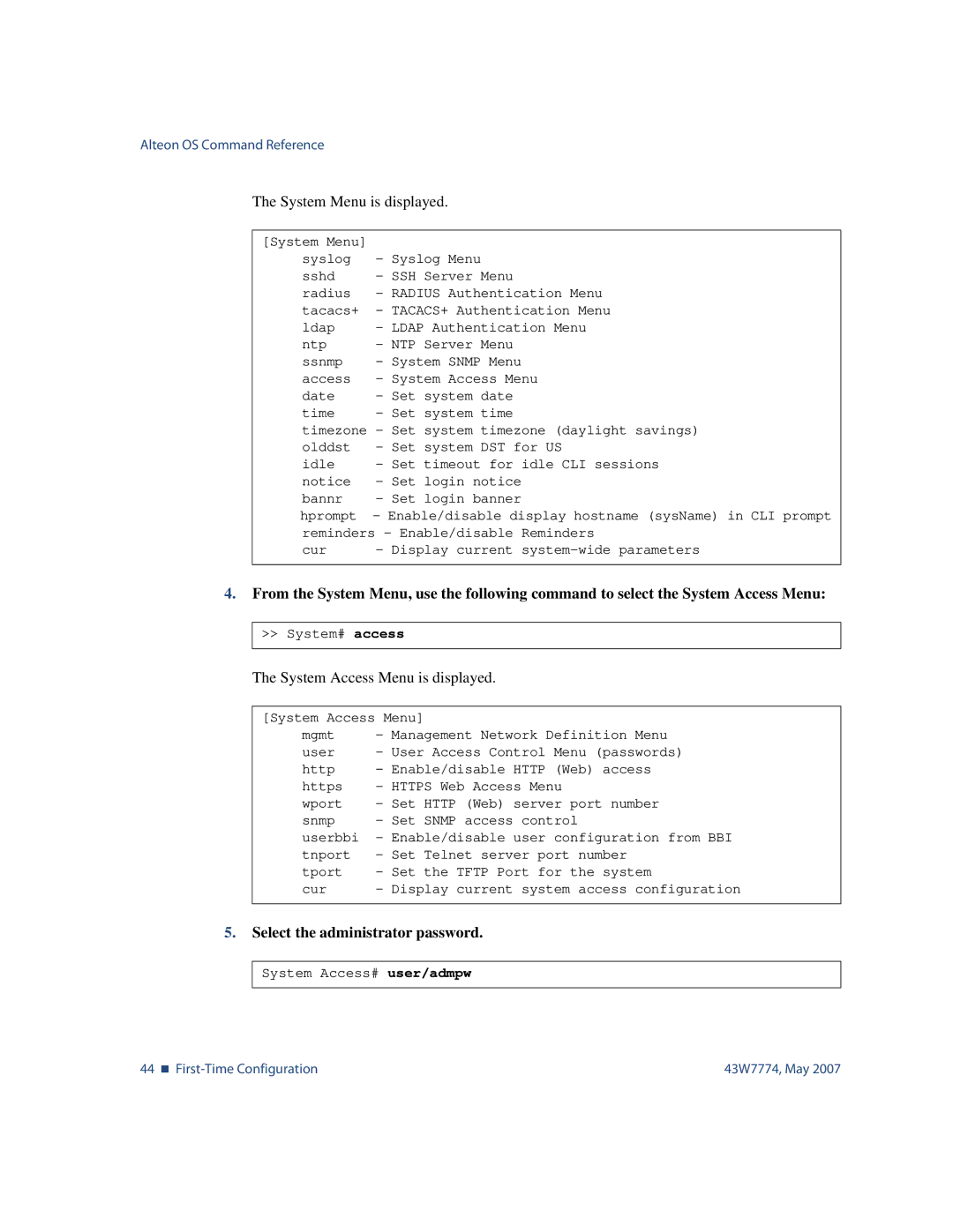 Nortel Networks 43W7774 manual Select the administrator password 