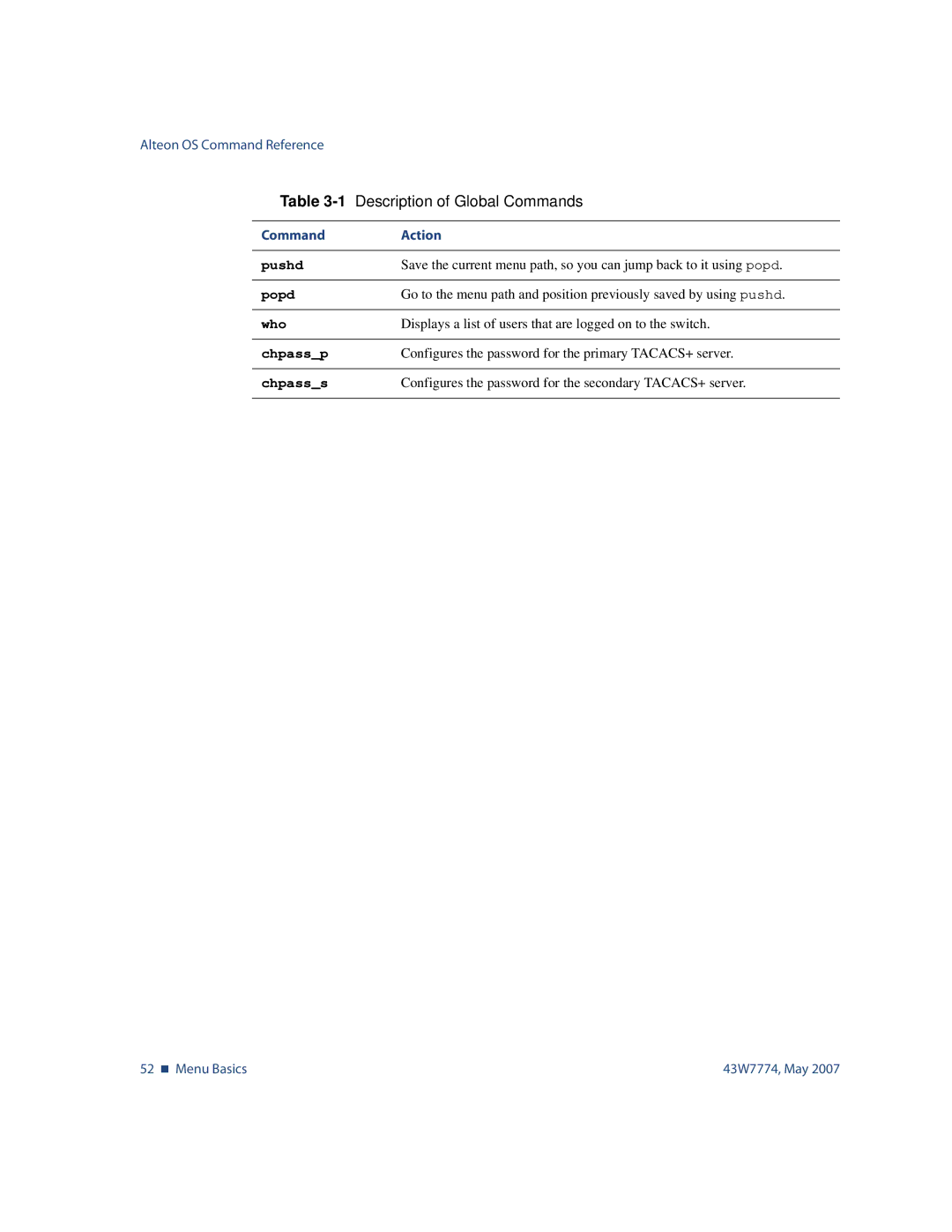 Nortel Networks 43W7774 manual Description of Global Commands 