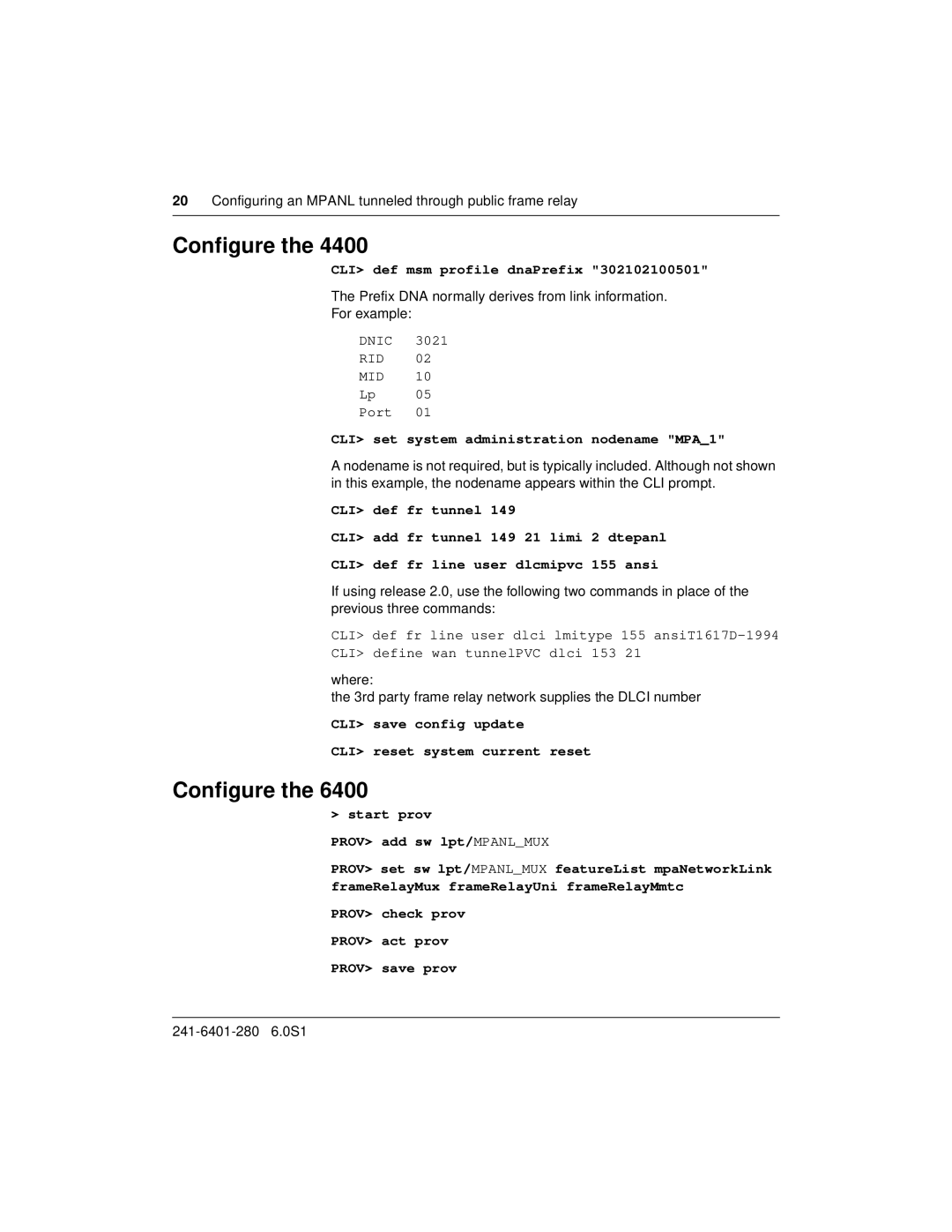 Nortel Networks 4400, 6400 quick start Configuring an Mpanl tunneled through public frame relay 