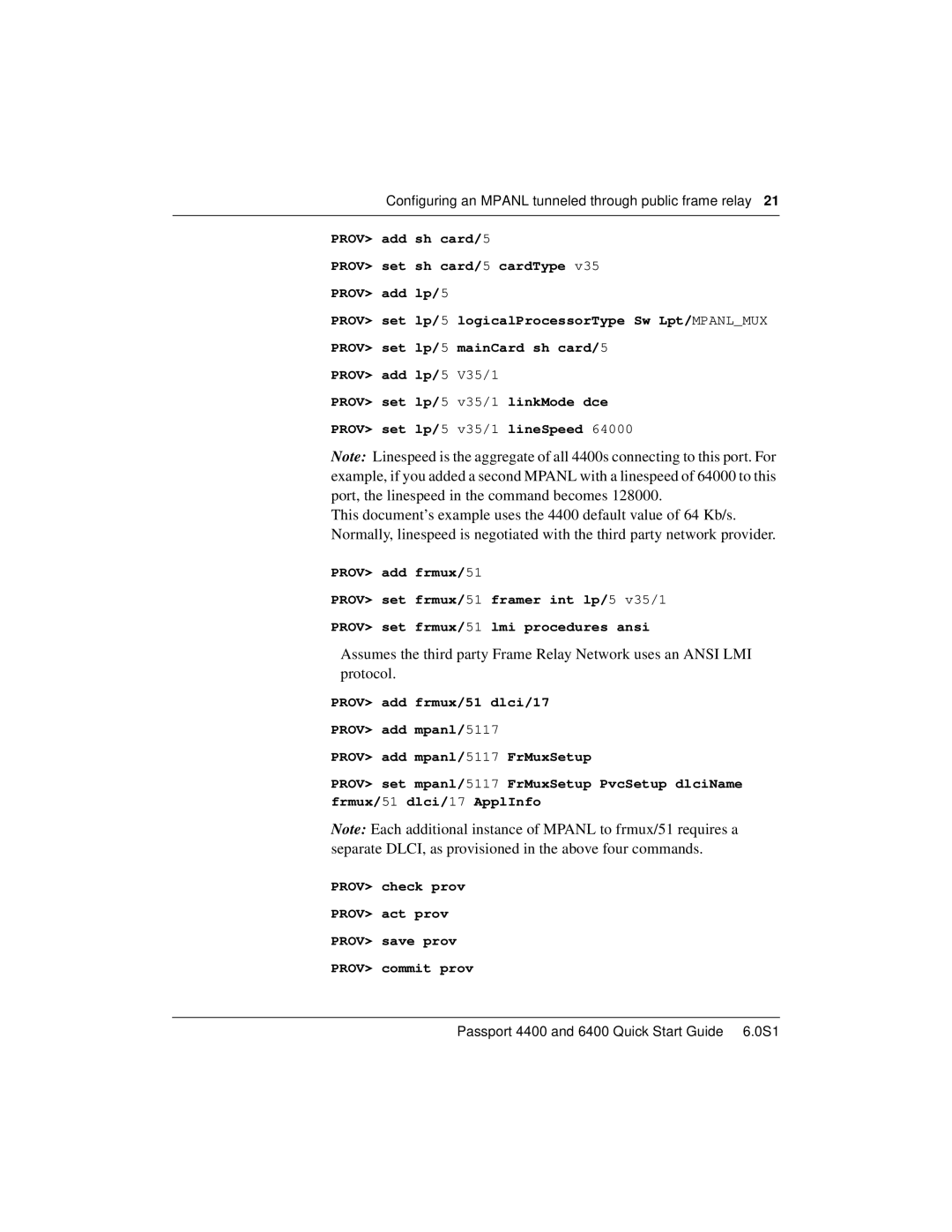 Nortel Networks 6400, 4400 quick start Configuring an Mpanl tunneled through public frame relay 