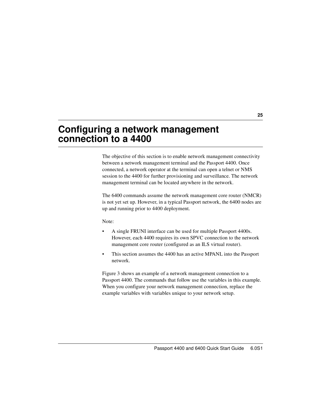 Nortel Networks 6400, 4400 quick start Configuring a network management connection to a 