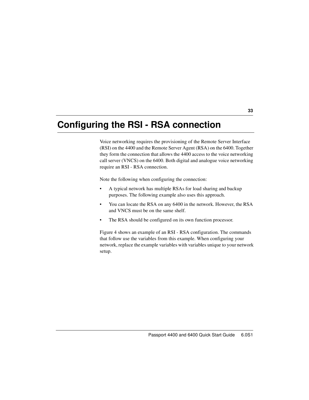 Nortel Networks 6400, 4400 quick start Configuring the RSI RSA connection 