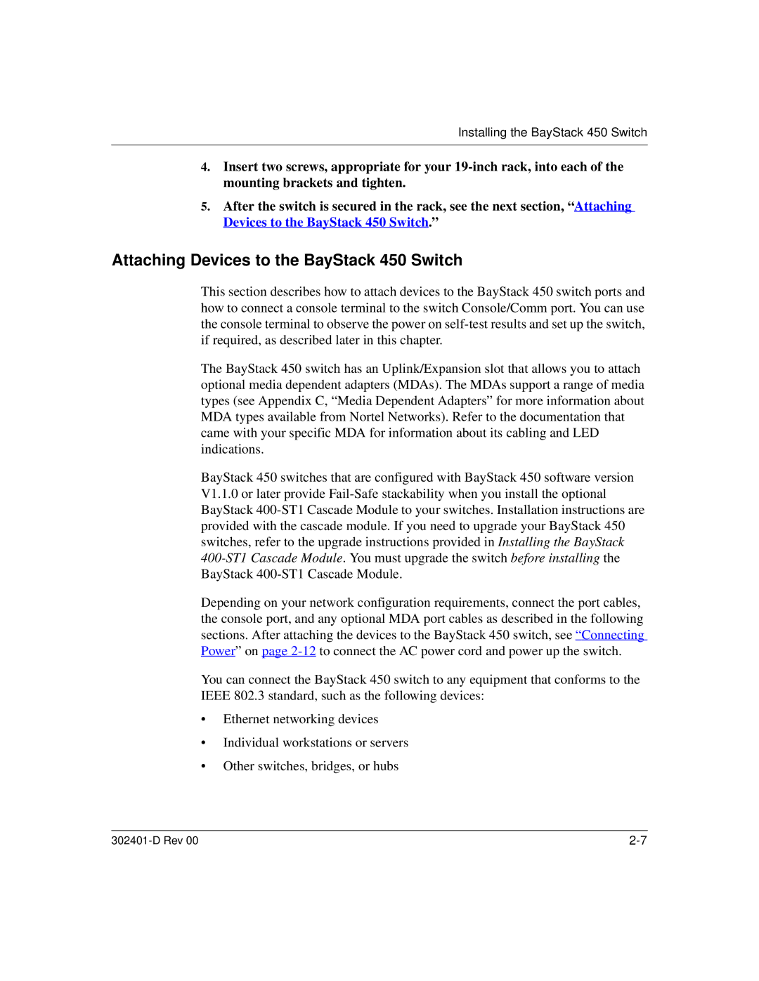 Nortel Networks manual Attaching Devices to the BayStack 450 Switch 