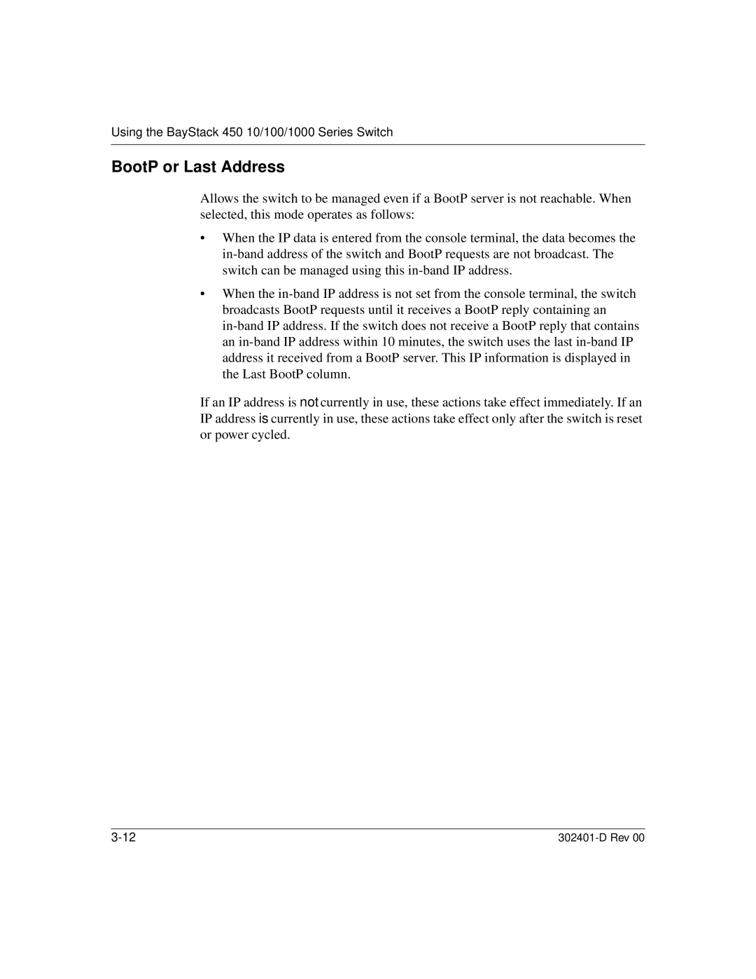 Nortel Networks 450 manual BootP or Last Address 