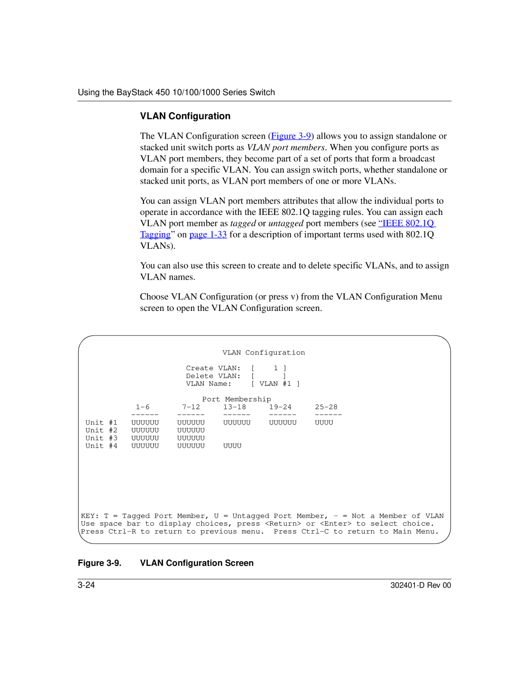 Nortel Networks 450 manual Vlan Configuration Screen 