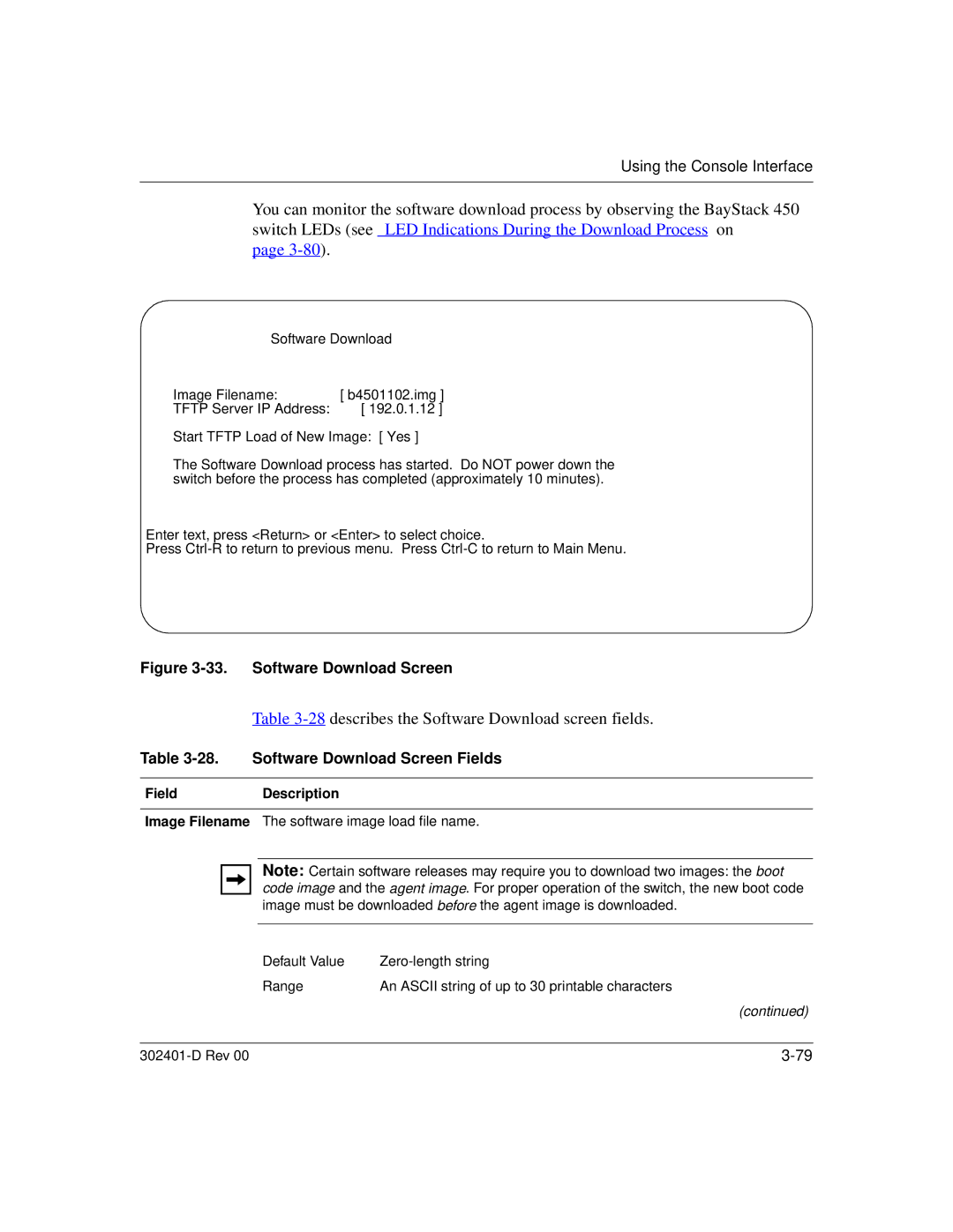 Nortel Networks 450 manual describes the Software Download screen fields, Software Download Screen Fields 