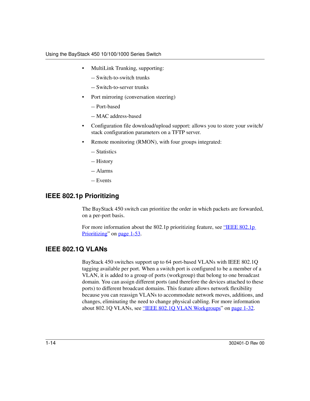 Nortel Networks 450 manual Ieee 802.1p Prioritizing, Ieee 802.1Q VLANs 