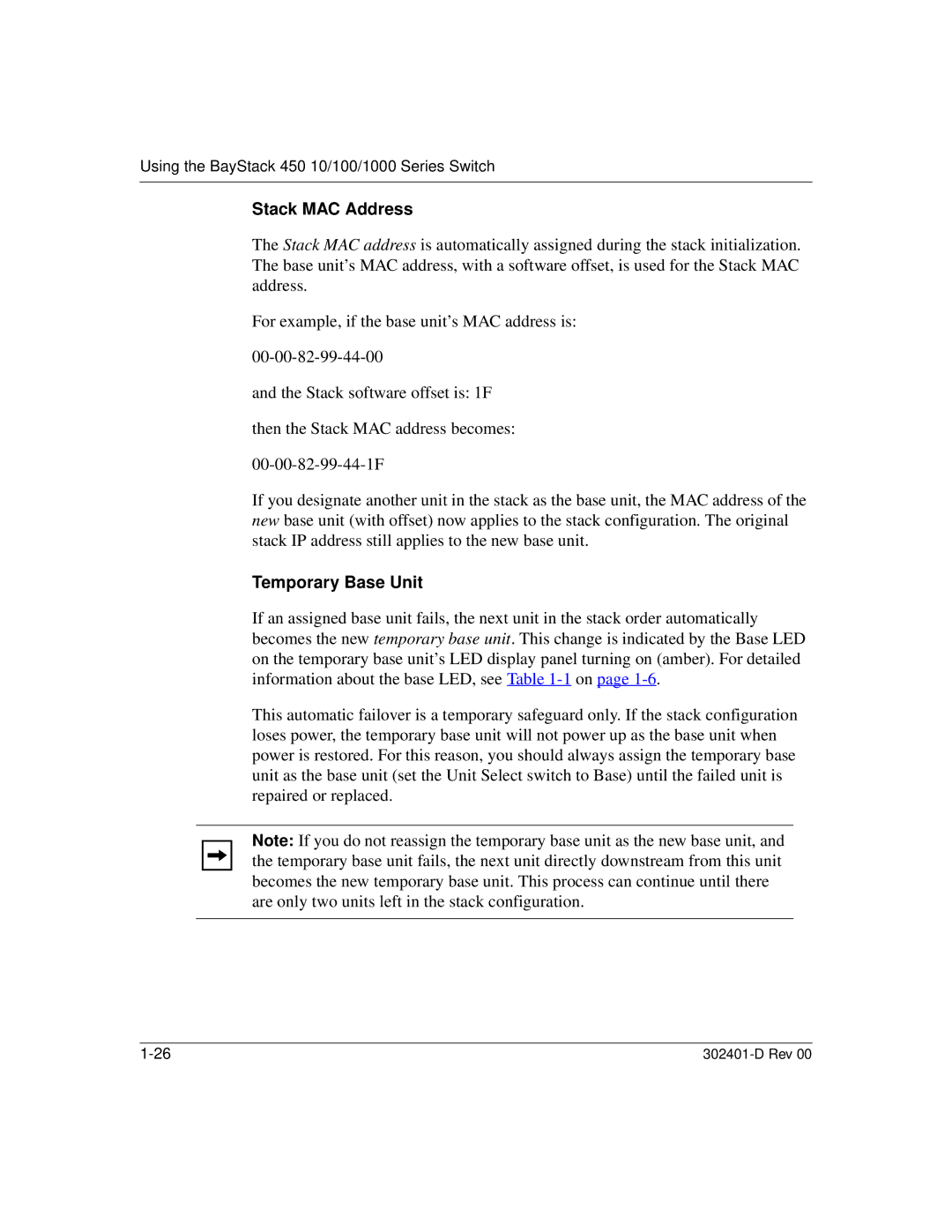 Nortel Networks 450 manual Stack MAC Address, Temporary Base Unit 