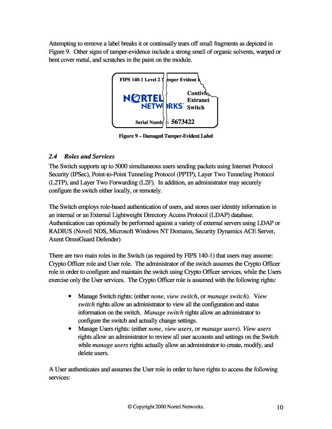 Nortel Networks 4500 FIPS manual Roles and Services, Extranet Switch 