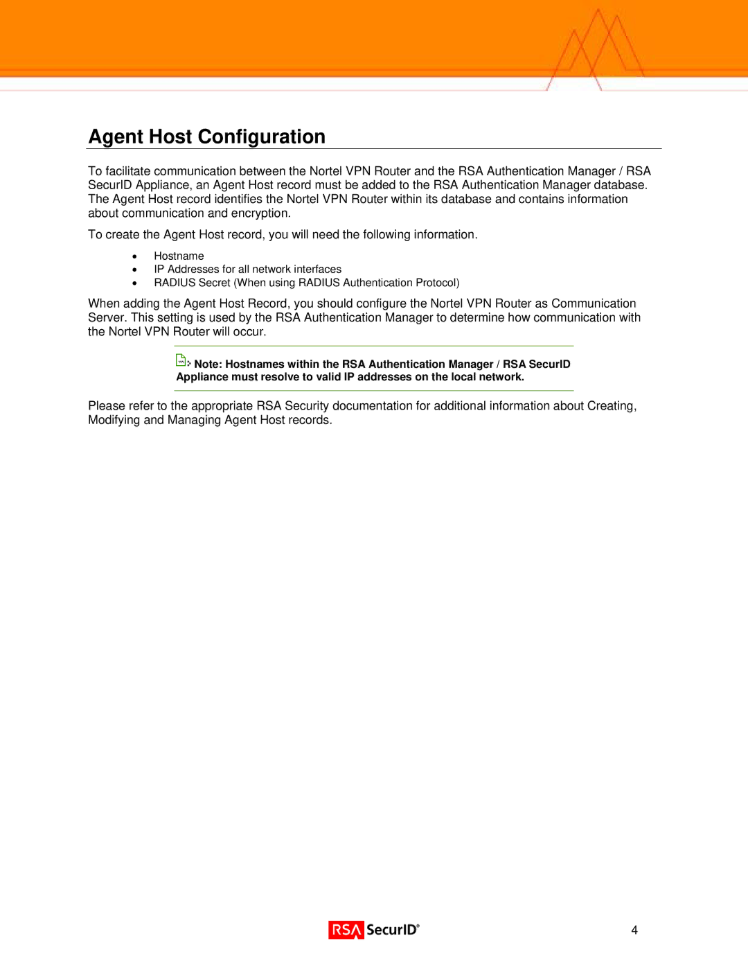 Nortel Networks 5000, 2700, 1740, 1050 manual Agent Host Configuration 