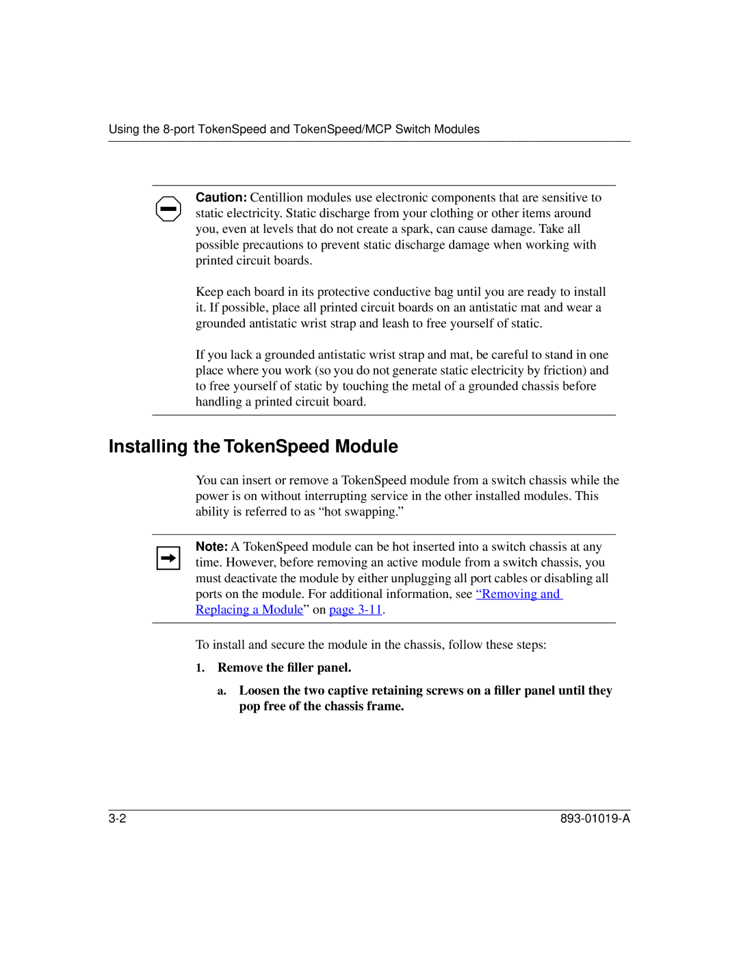 Nortel Networks 5000BH manual Installing the TokenSpeed Module 