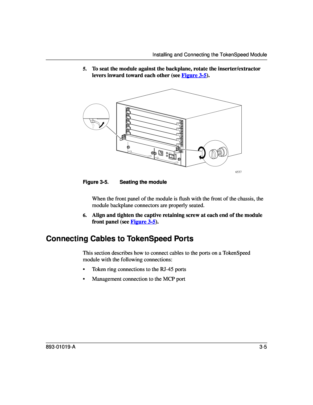 Nortel Networks 5000BH manual Connecting Cables to TokenSpeed Ports 