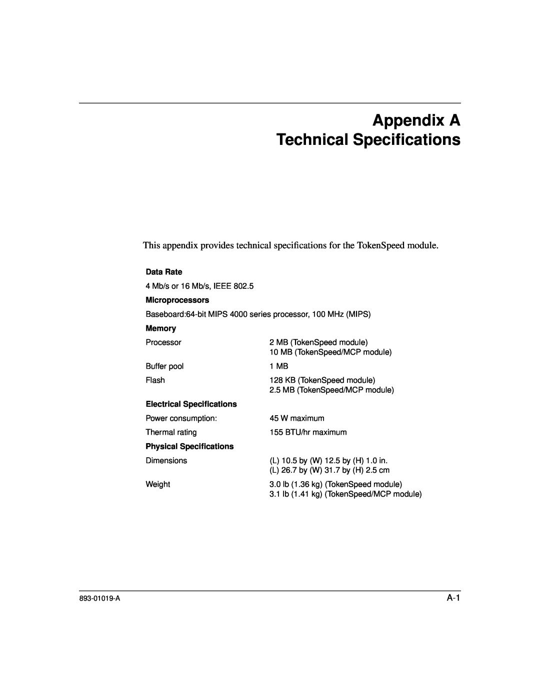 Nortel Networks 5000BH manual Appendix A Technical Speciﬁcations 