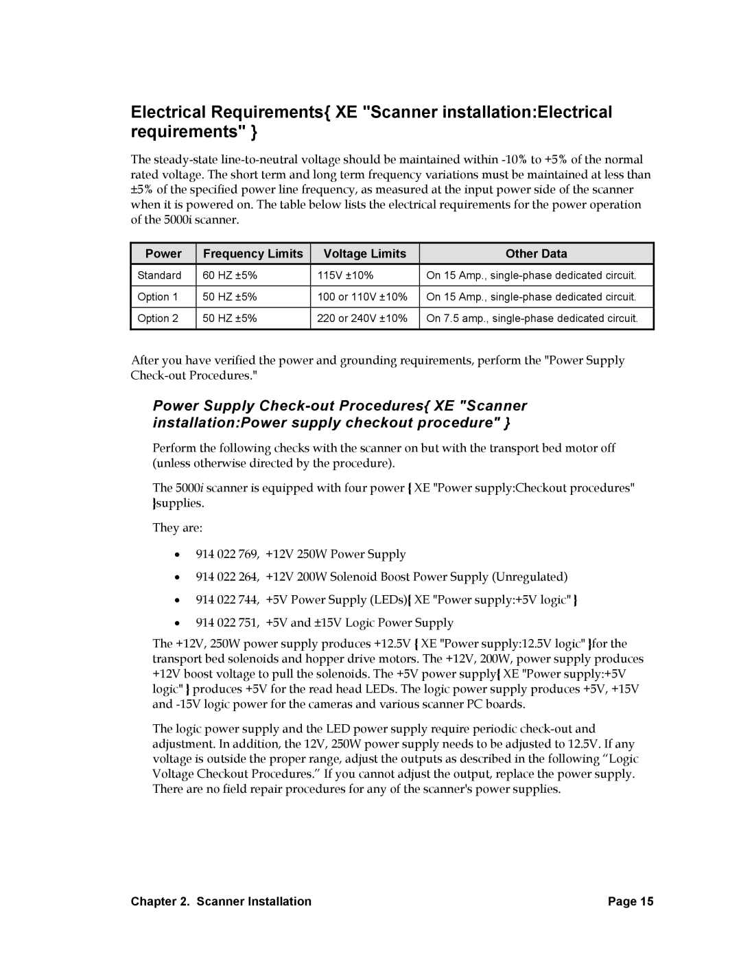 Nortel Networks 5000i manual Power Frequency Limits Voltage Limits Other Data 