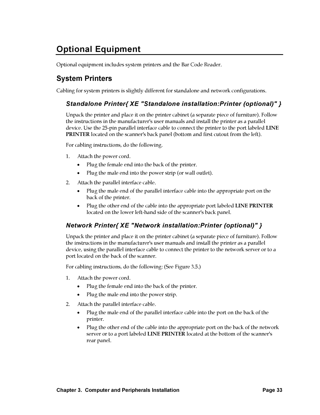 Nortel Networks 5000i manual Optional Equipment, System Printers, Network Printer XE Network installationPrinter optional 