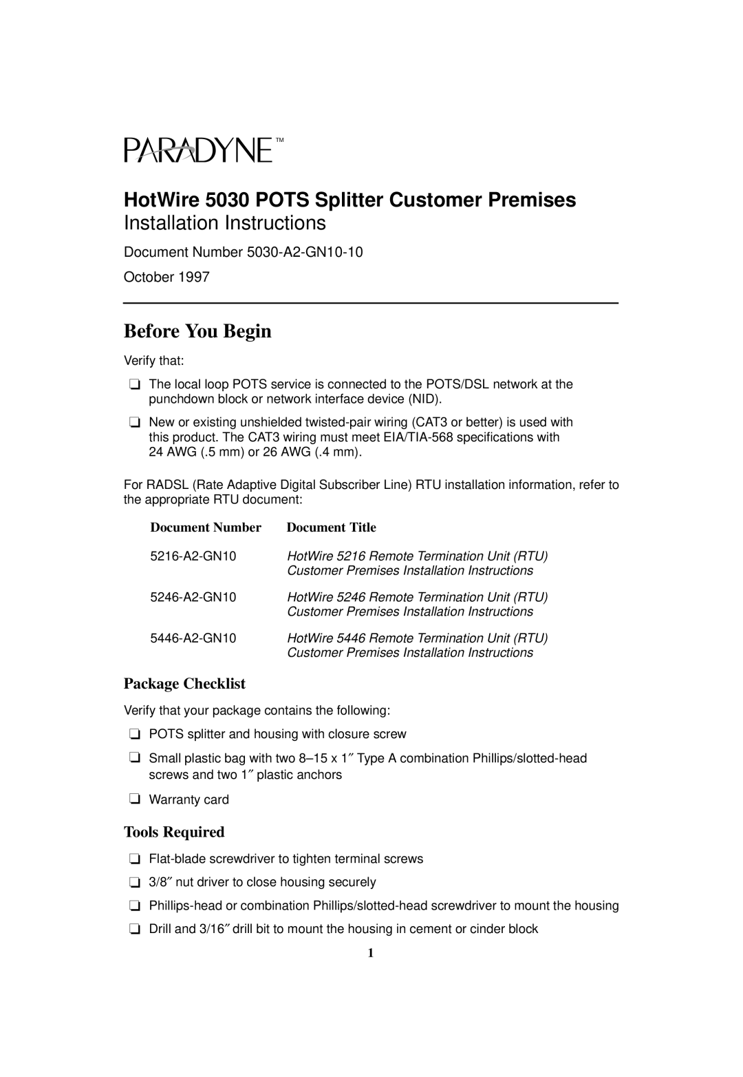 Nortel Networks 5030 installation instructions Before You Begin, Package Checklist, Tools Required 