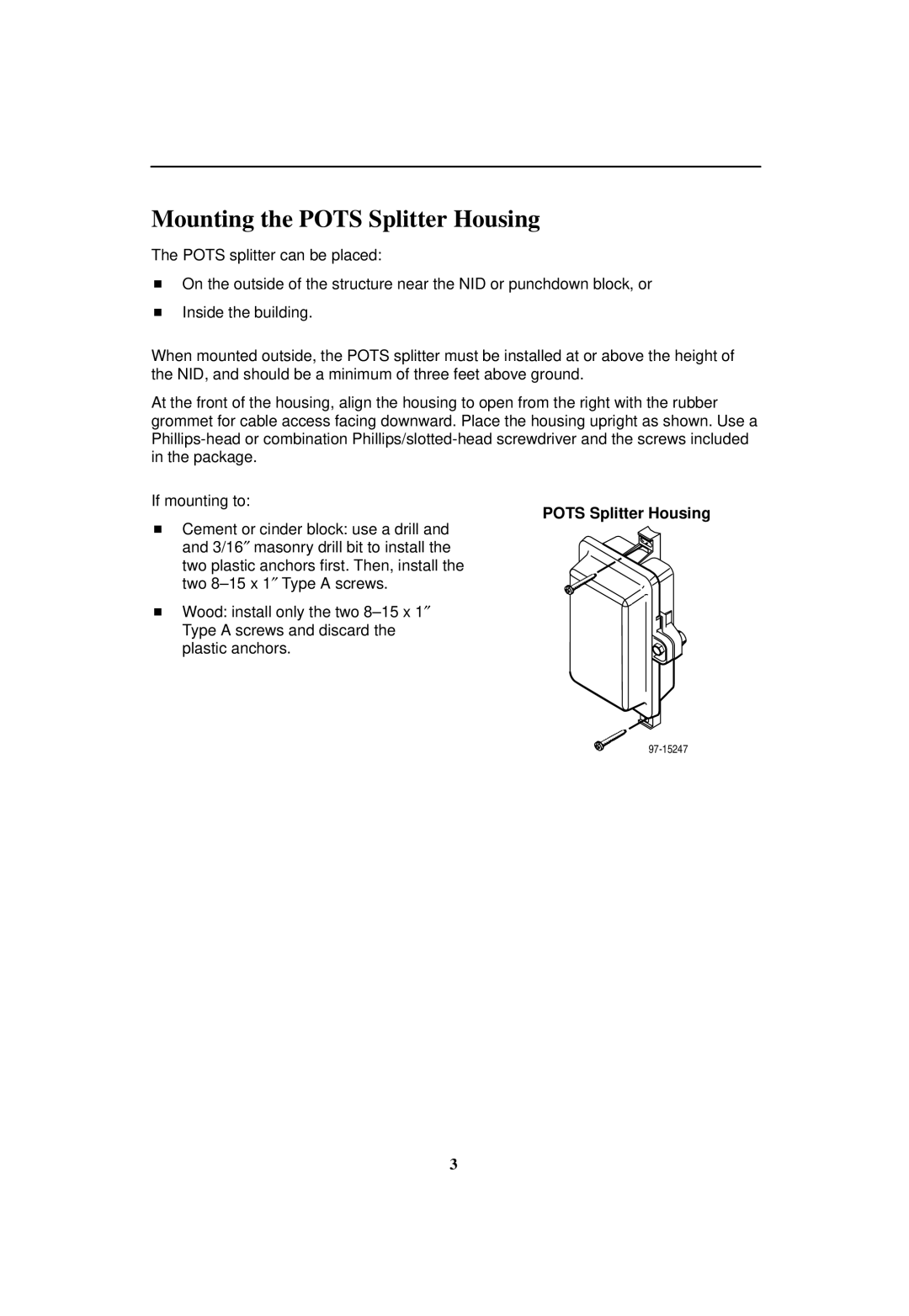 Nortel Networks 5030 installation instructions Mounting the Pots Splitter Housing 