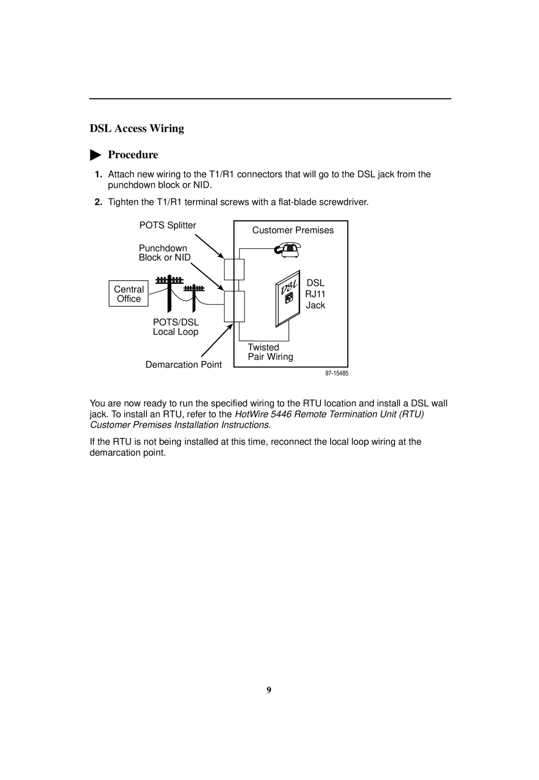 Nortel Networks 5030 installation instructions DSL Access Wiring Procedure, Dsl 