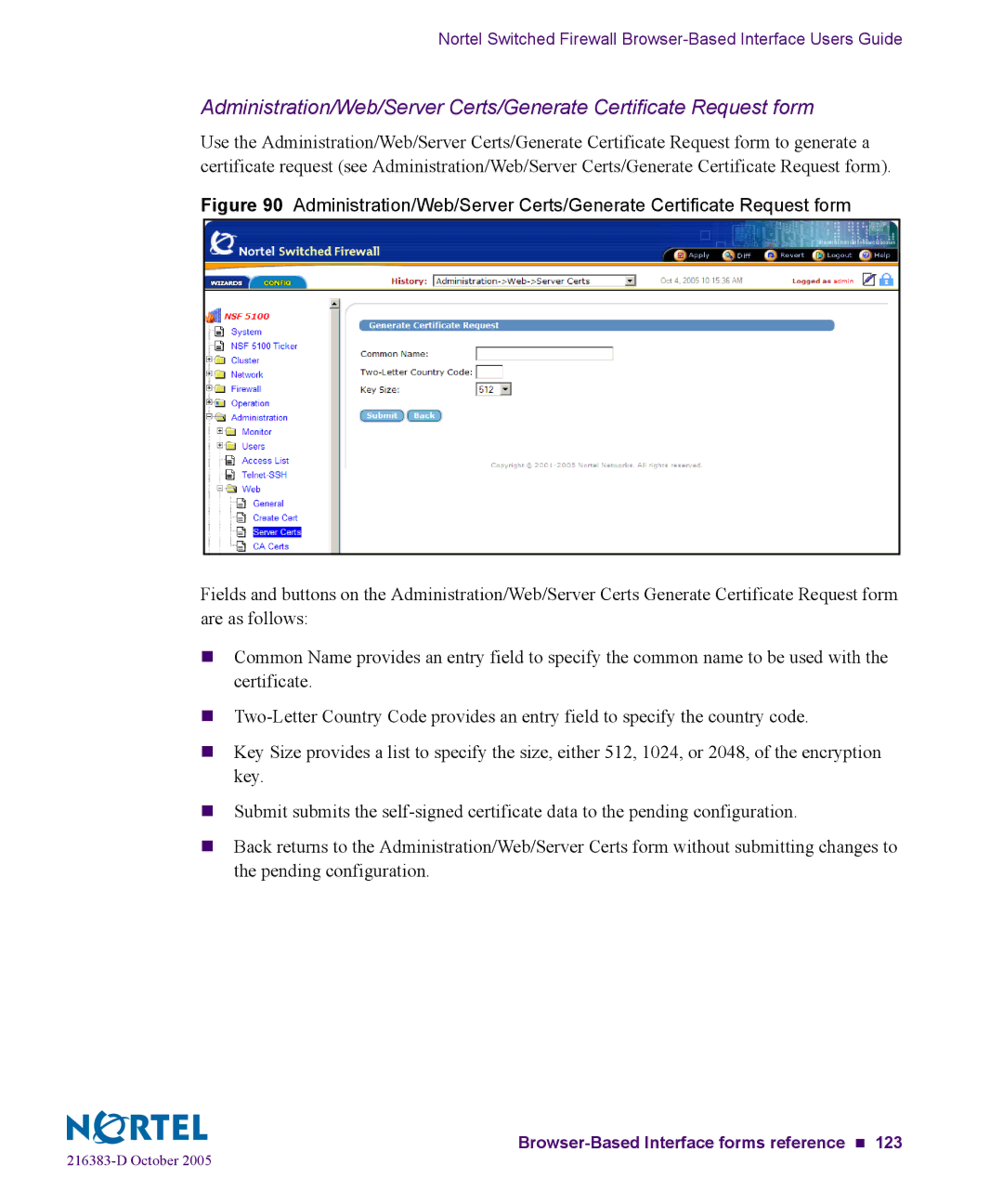 Nortel Networks 5100 manual Browser-Based Interface forms reference „ 